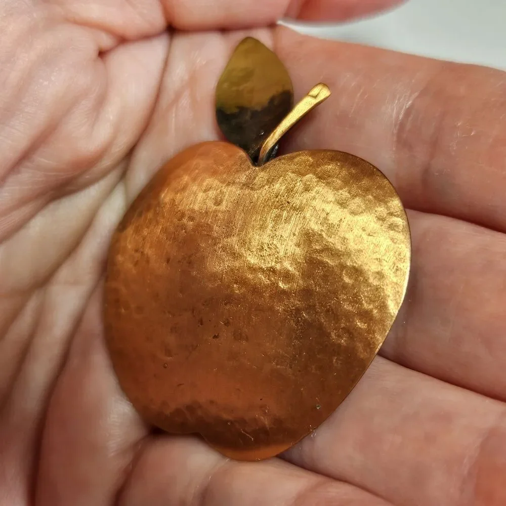 Vintage Hammered Copper and Brass Apple Brooch